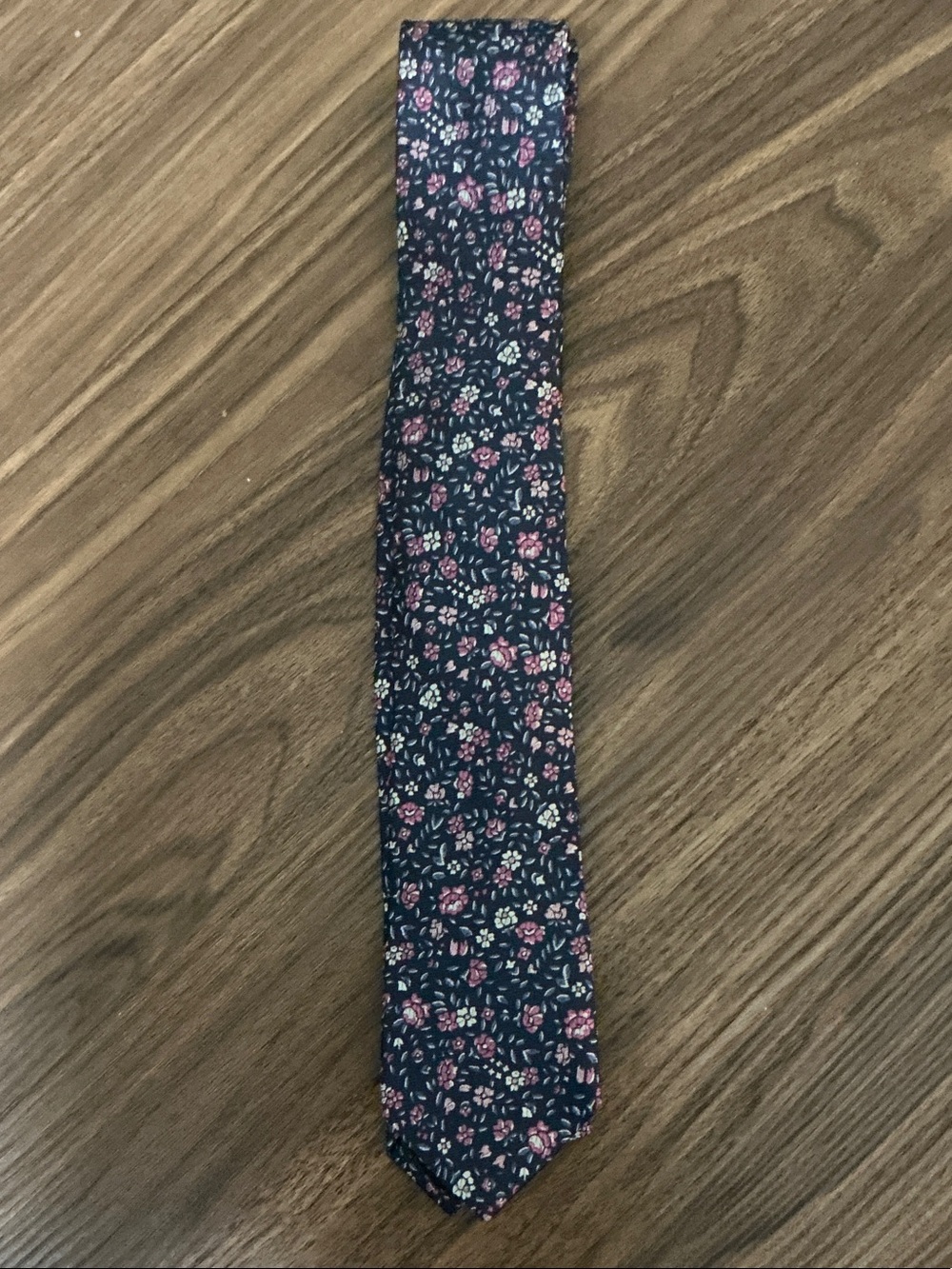J. Crew Men's Floral Navy Tie with Pink Accents